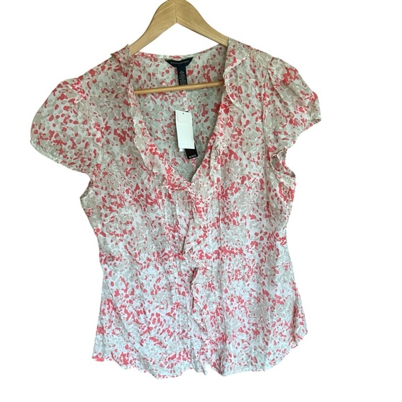Banana Republic Womens Silk Blend Floral Ruffle Blouse L Modern Chic Workwear - Picture 2 of 9